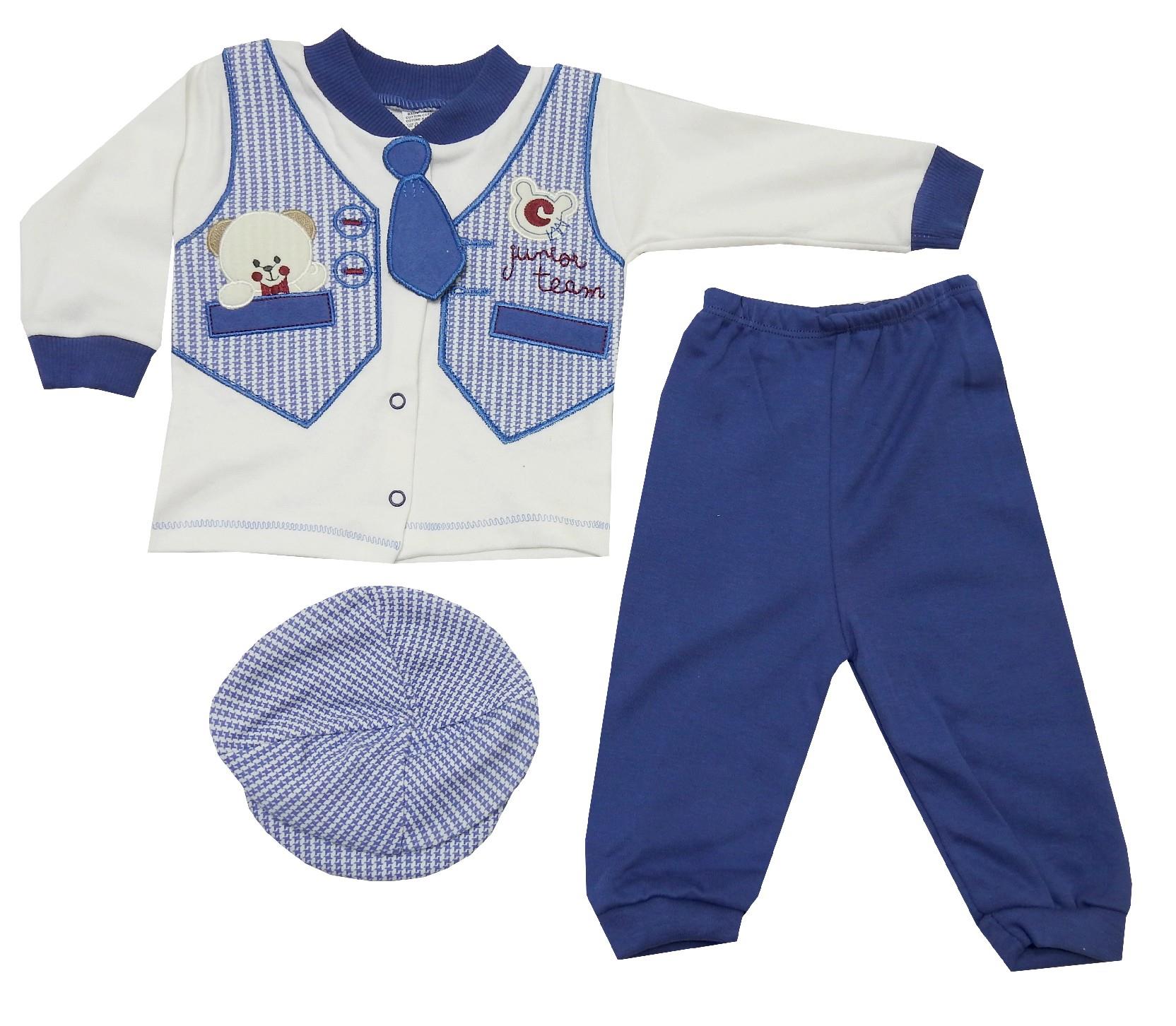 222 Üçlü Zıbın Seti Kaz Ayağı Kravatlı 3-6 Ay