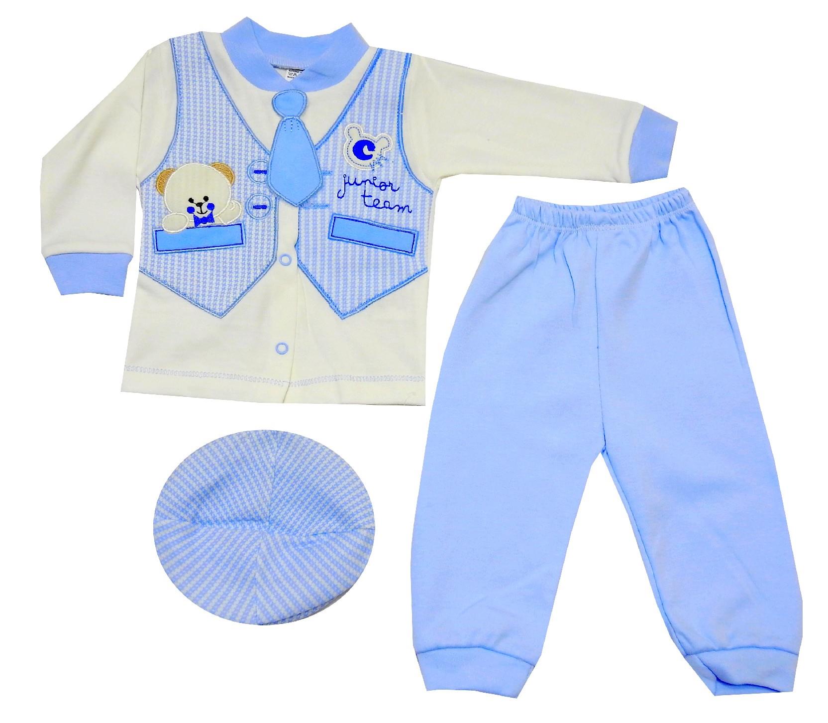 222 Üçlü Zıbın Seti Kaz Ayağı Kravatlı 3-6 Ay