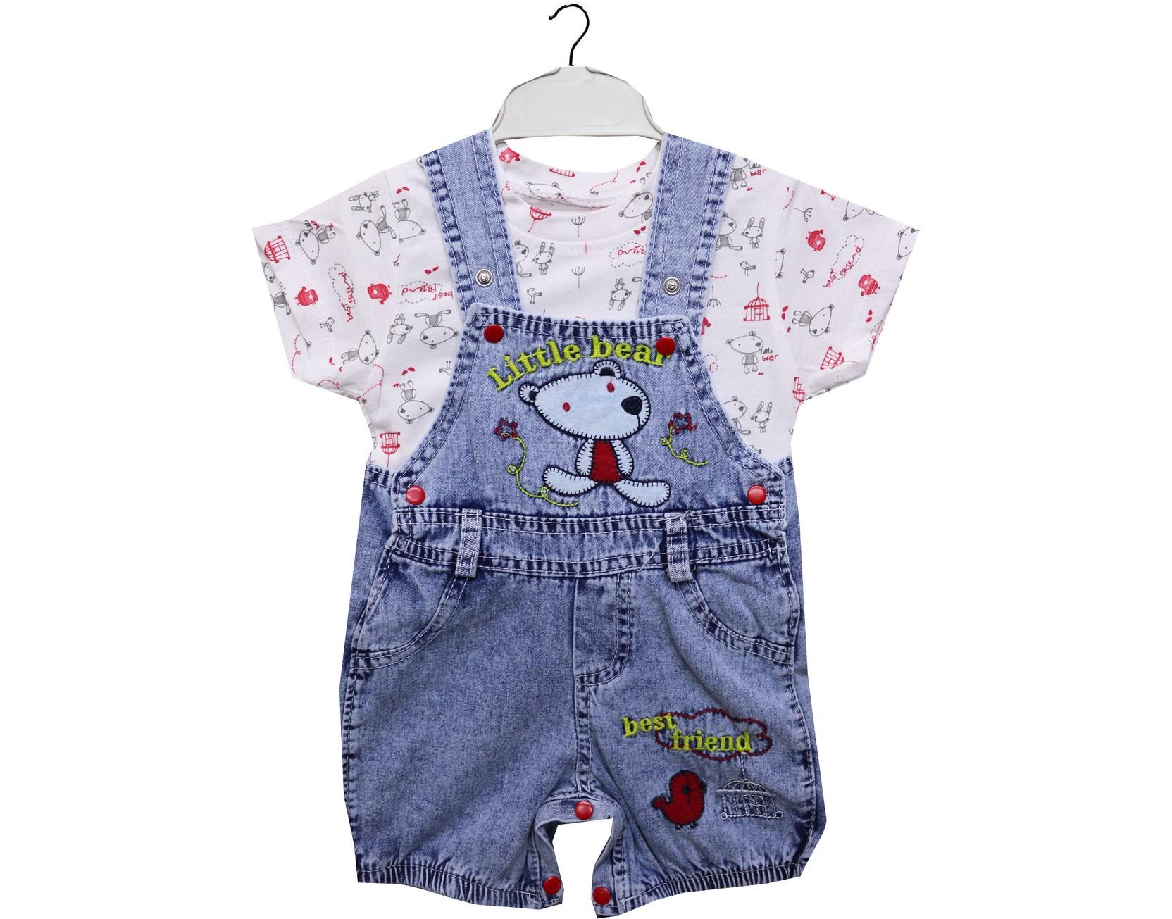 9379 оптом детские джинсовые комбинезоны-шорты с футболкой для младенцев на  9-12-18-24 месяцев  
