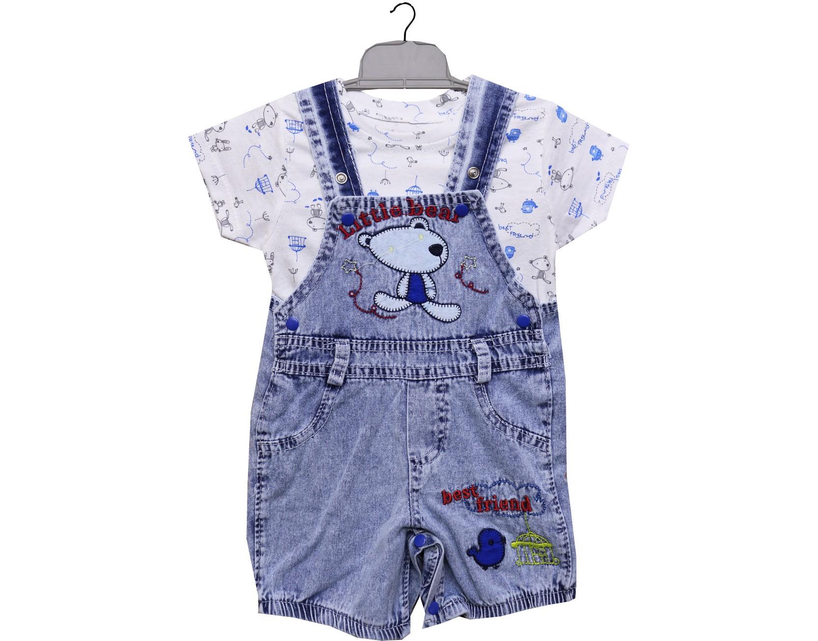 9379 оптом детские джинсовые комбинезоны-шорты с футболкой для младенцев на  9-12-18-24 месяцев  