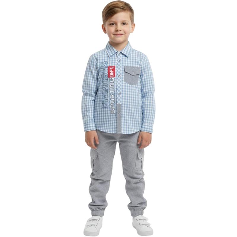 2176 ikili erkek çocuk takım kapişonlu gömlekli baskılı 2-3-4-5 yaş