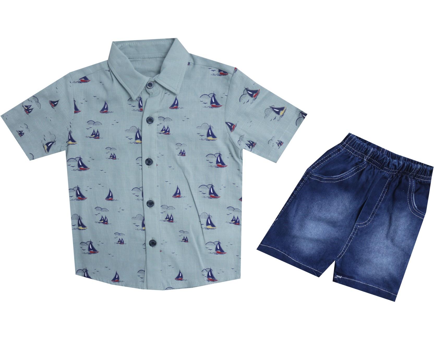 2632 оптом детские летние костюмы-двойки,рубашки с джинсовыми шортами для младенцев 6-9-12-18 месяцев