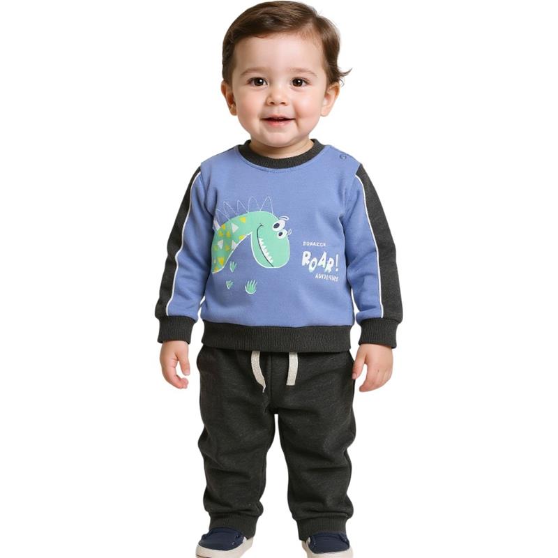 2389 toptan 6-9-12-18 aylık erkek çocuklar için polarlı kışlık iki parçalı takım elbise