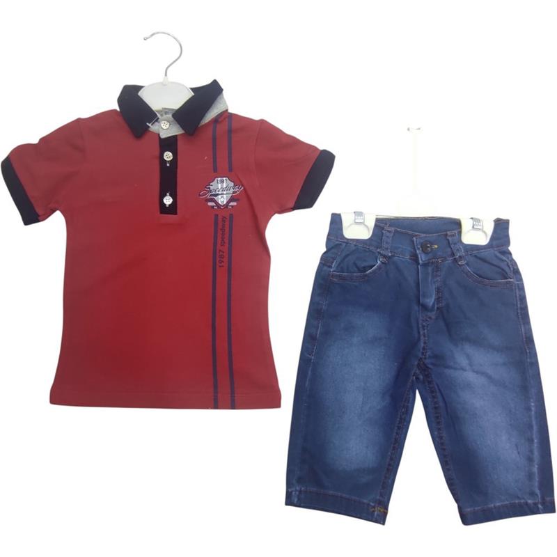 2756 toptan 2/5 yaş erkek çocuk yazlık ikili takım,polo yaka ve kot kapri pantolonlu tişörtler