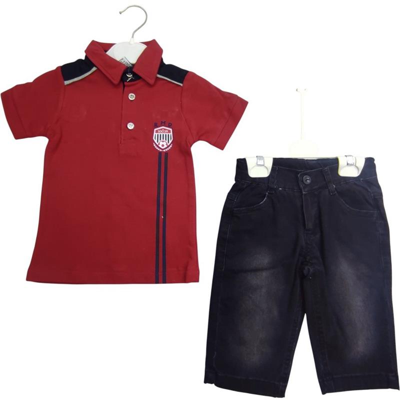 2760 toptan 2/5 yaş erkek çocuk yazlık ikili takım,polo yaka ve kot kapri pantolonlu tişörtler