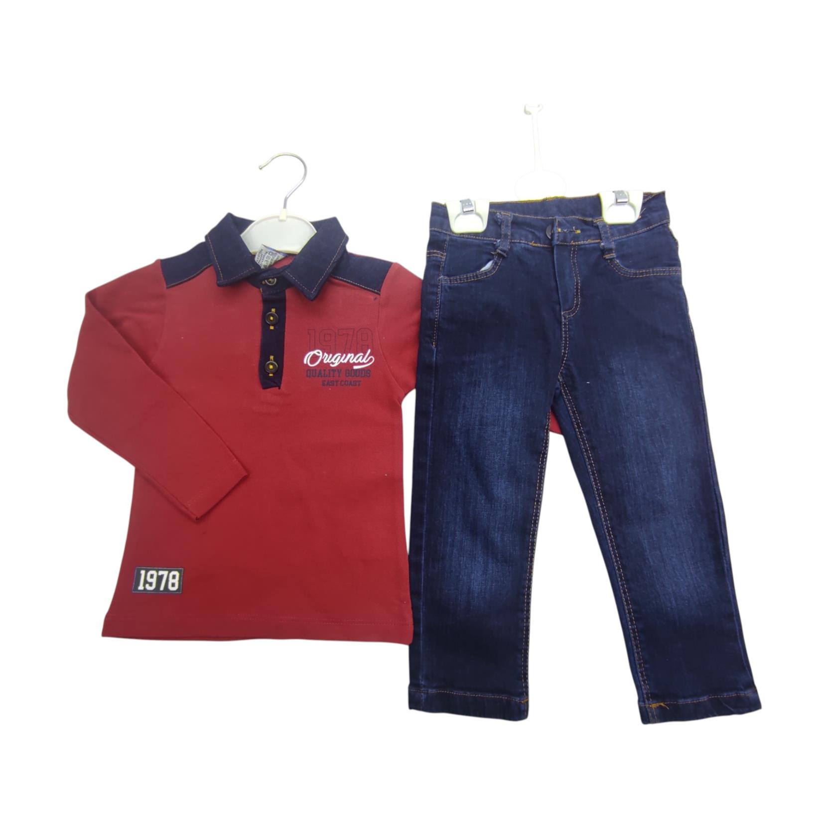2774 الجملة الأطفال الربيع والخريف تي شيرت مع طوق بولو و سراويل جينز للأولاد الذين تتراوح أعمارهم بين 2/5