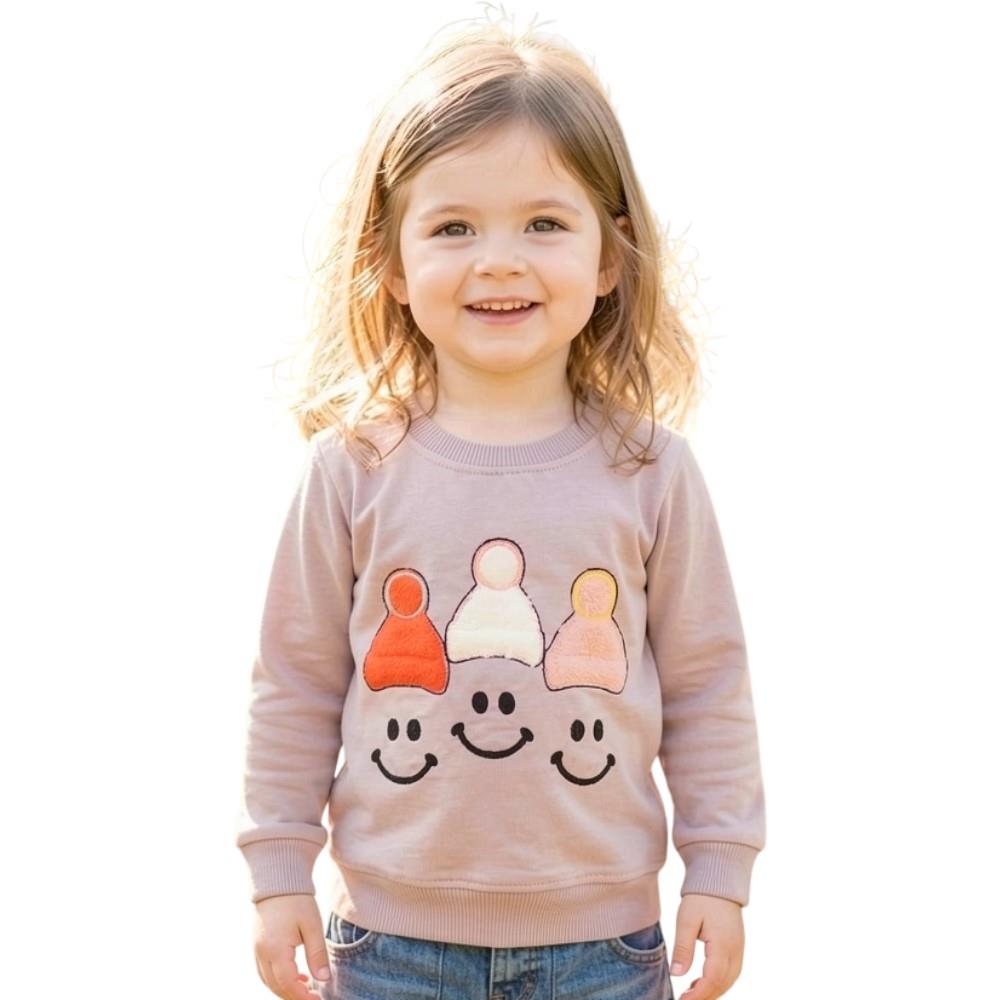 416 toptan 2-5 yaş arası kız çocuklar için çocuk emoji nakışlı sweatshirt