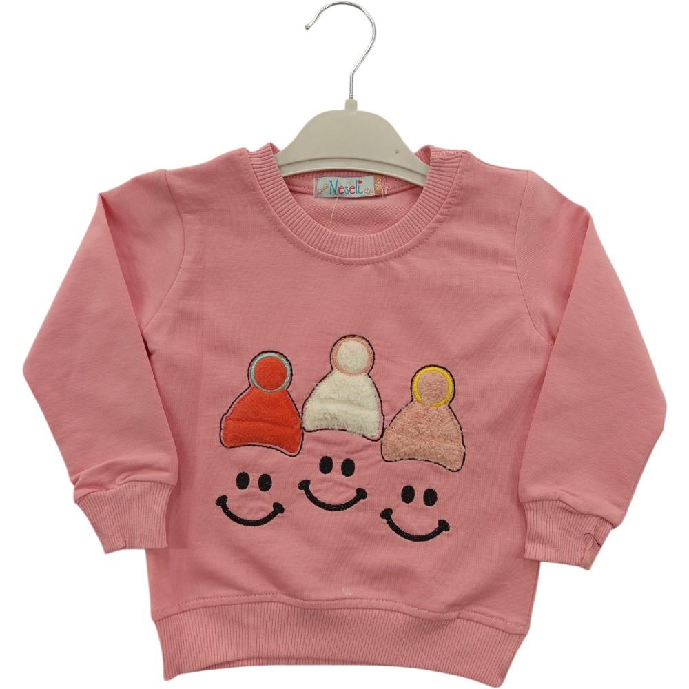 416 toptan 2-5 yaş arası kız çocuklar için çocuk emoji nakışlı sweatshirt