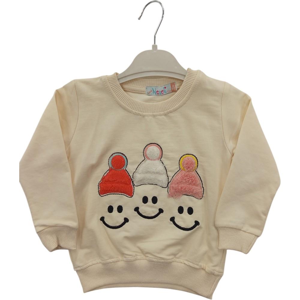 416 toptan 2-5 yaş arası kız çocuklar için çocuk emoji nakışlı sweatshirt