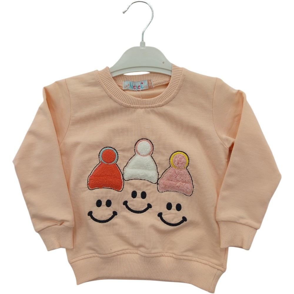 416 toptan 2-5 yaş arası kız çocuklar için çocuk emoji nakışlı sweatshirt