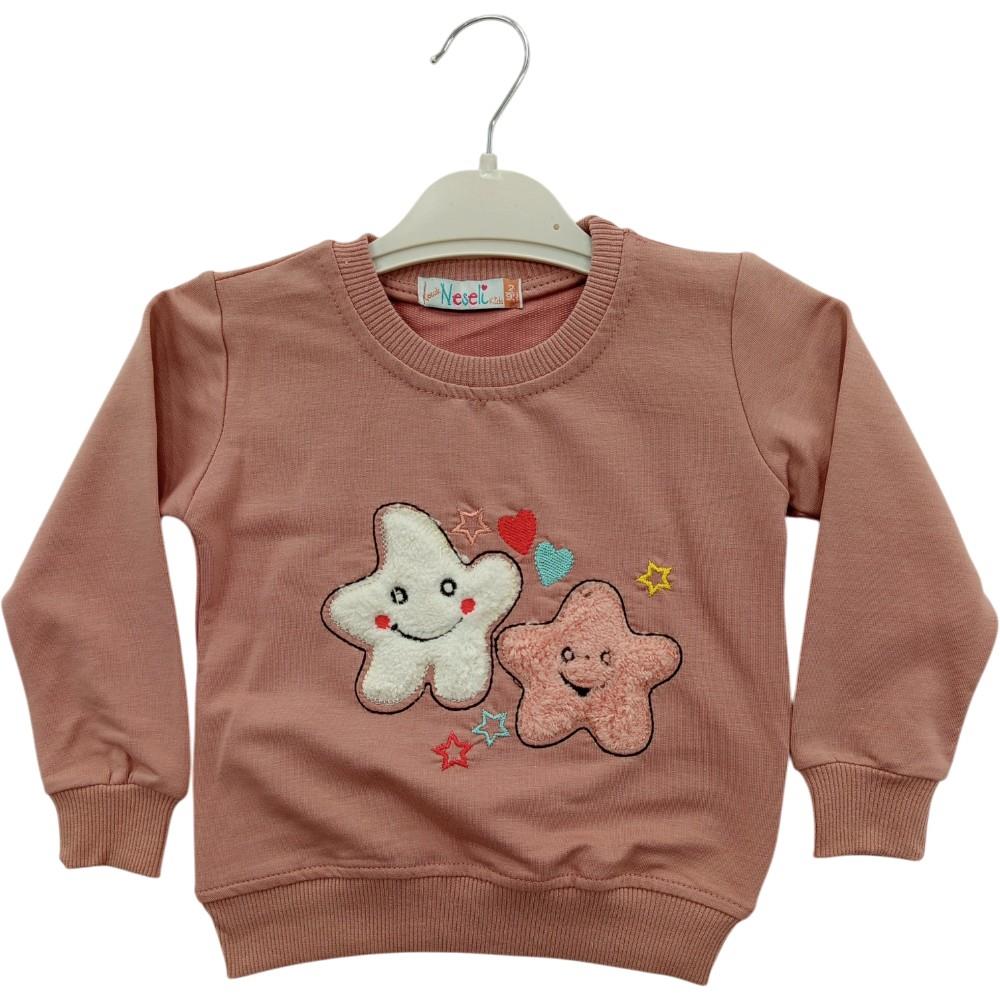 410 toptan 2-5 yaş arası kız çocuklar için çocuk mevsimlik yıldız nakışlı sweatshirt