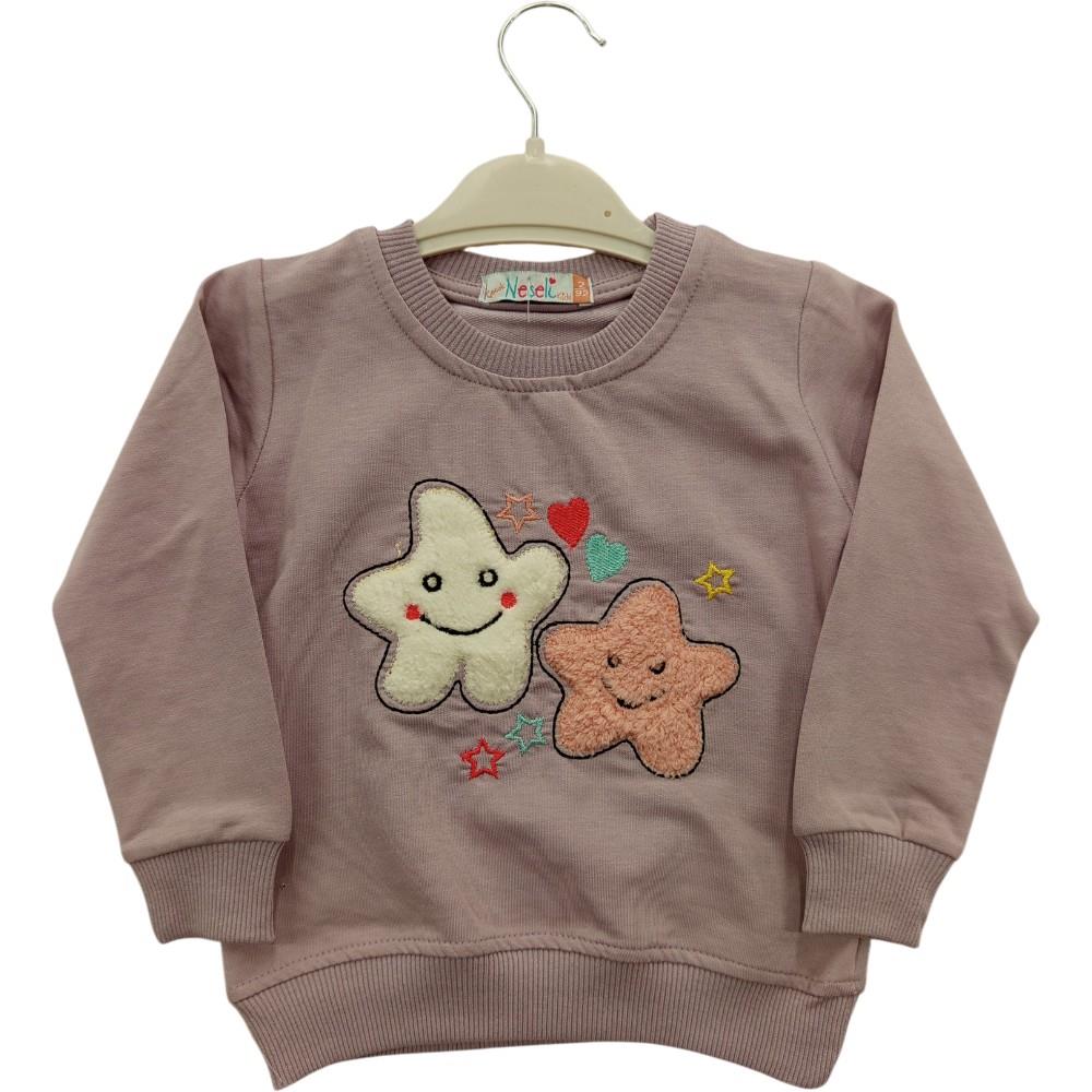 410 toptan 2-5 yaş arası kız çocuklar için çocuk mevsimlik yıldız nakışlı sweatshirt