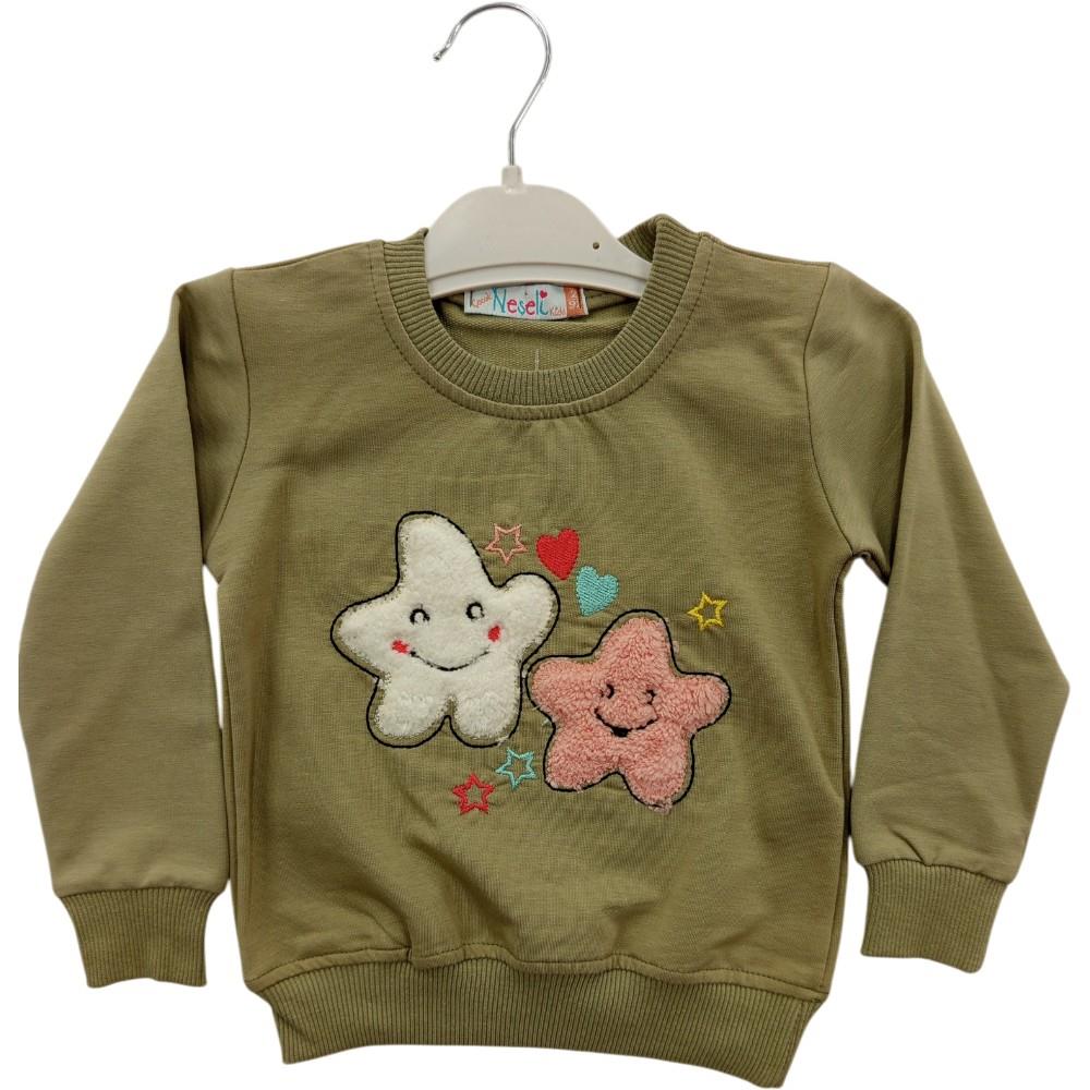 410 toptan 2-5 yaş arası kız çocuklar için çocuk mevsimlik yıldız nakışlı sweatshirt