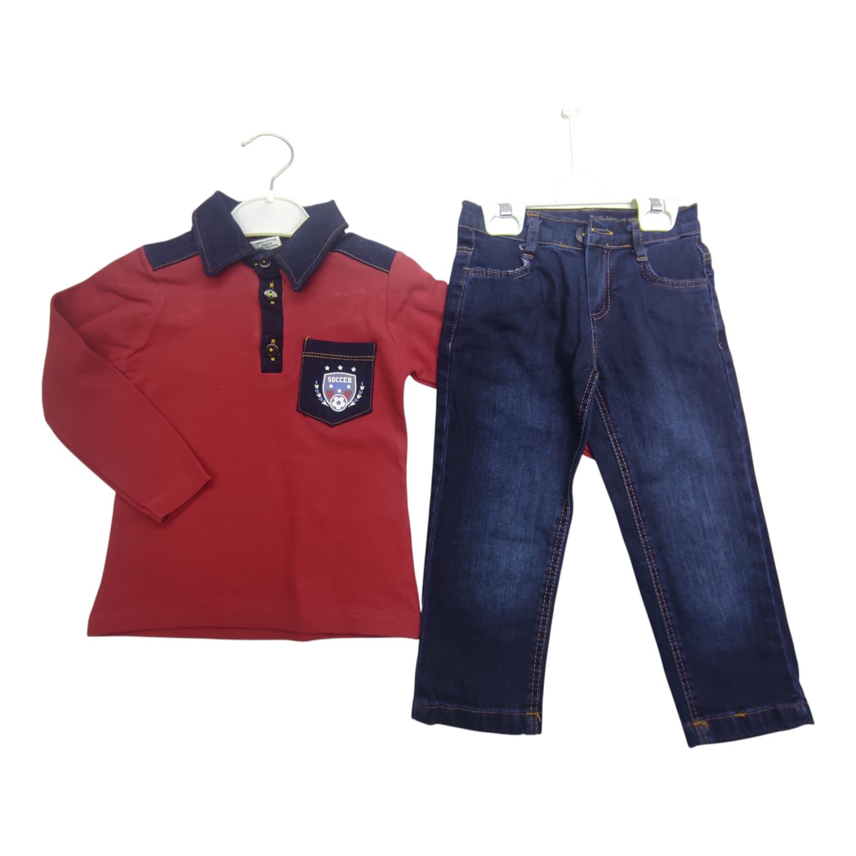 2773 الجملة الأطفال الربيع والخريف تي شيرت مع طوق بولو و سراويل جينز للأولاد الذين تتراوح أعمارهم بين 2/5