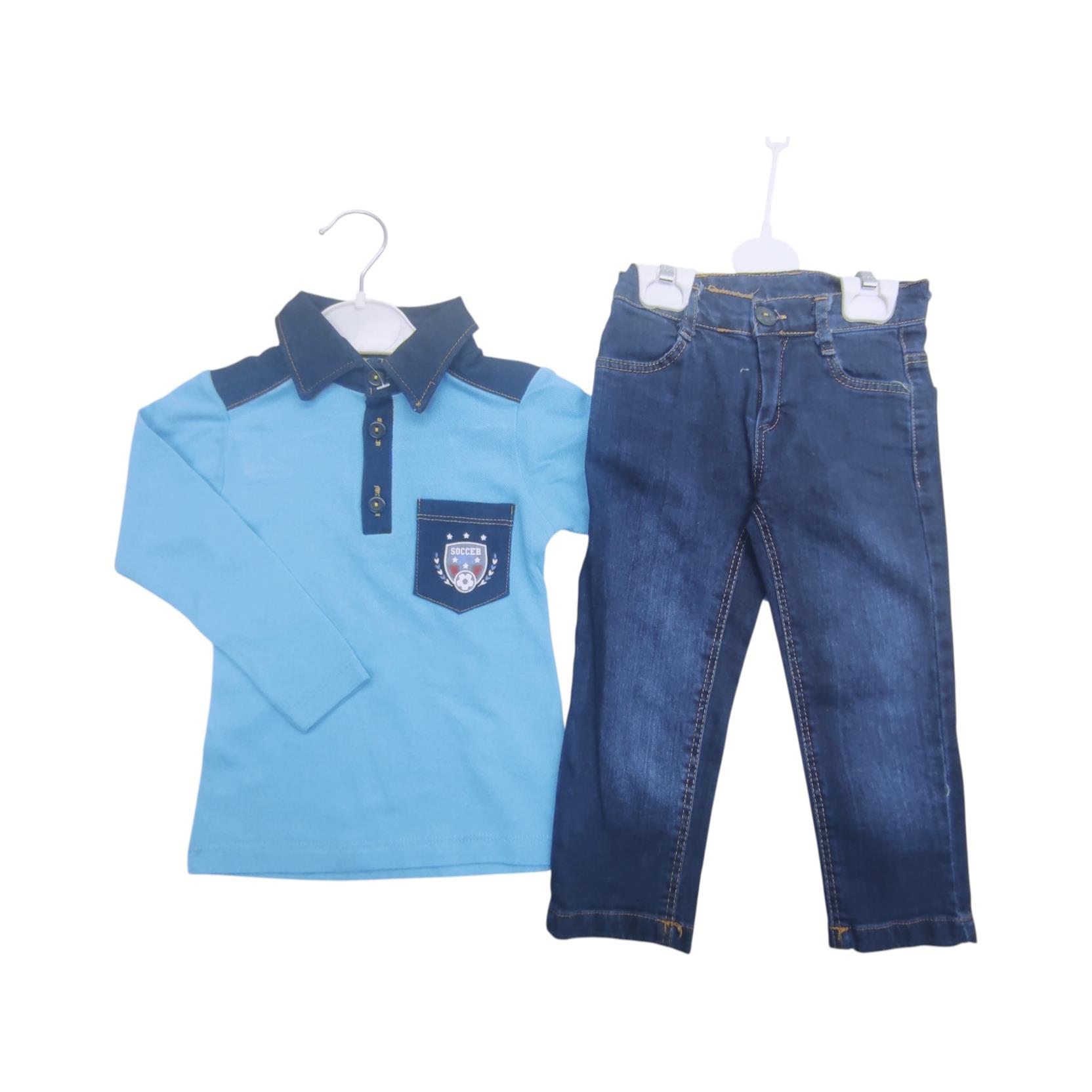 2773 الجملة الأطفال الربيع والخريف تي شيرت مع طوق بولو و سراويل جينز للأولاد الذين تتراوح أعمارهم بين 2/5