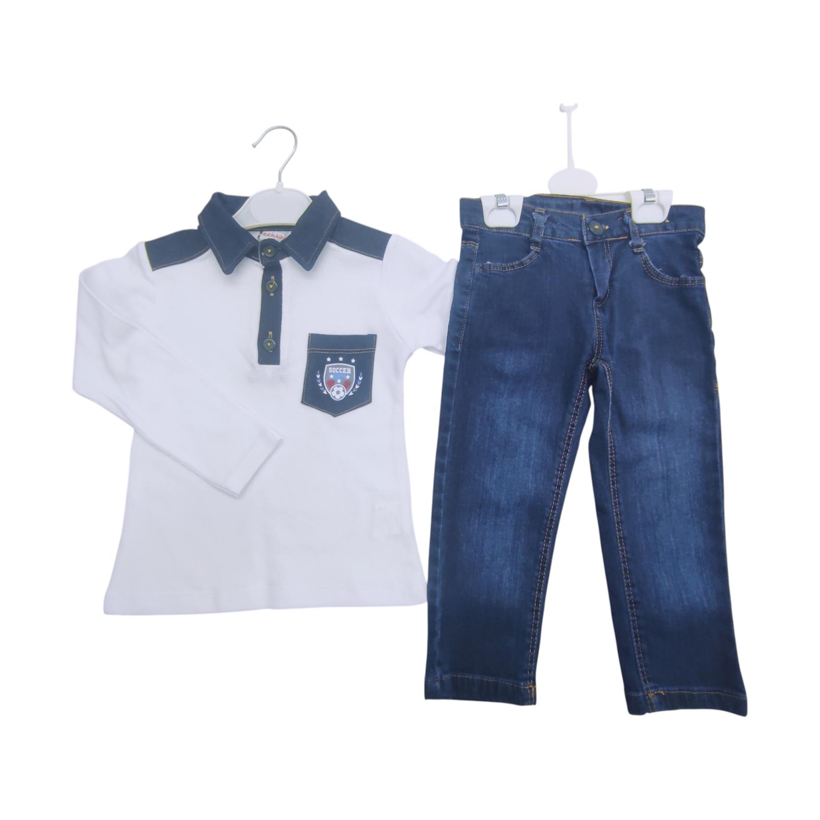 2773 الجملة الأطفال الربيع والخريف تي شيرت مع طوق بولو و سراويل جينز للأولاد الذين تتراوح أعمارهم بين 2/5