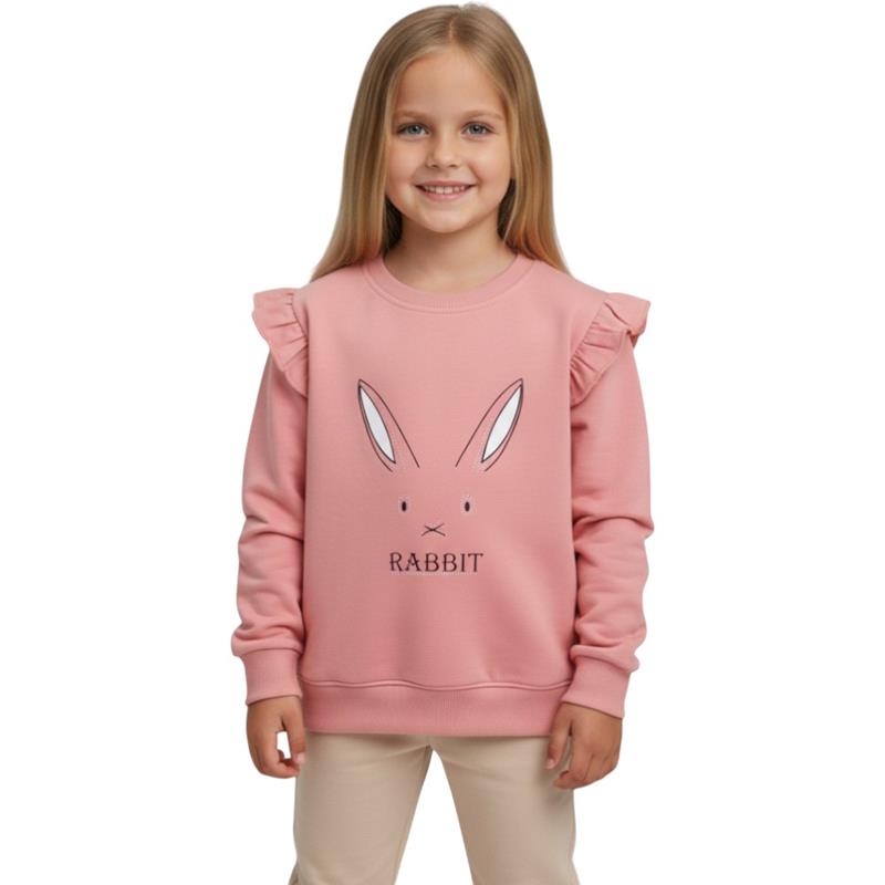 2085 toptan 5-8 yaş kız çocuklar için RABBİT baskılı mevsimlik çocuk sweatshirt
