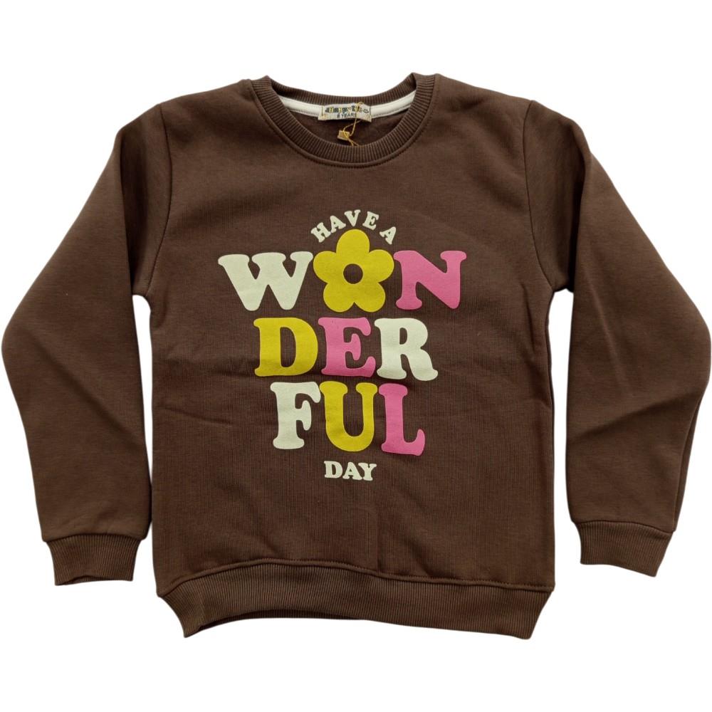 2112 toptan 5-8 yaş arası kız çocuklar için çocuk mevsimlik WONDER FUL nakışlı sweatshirt