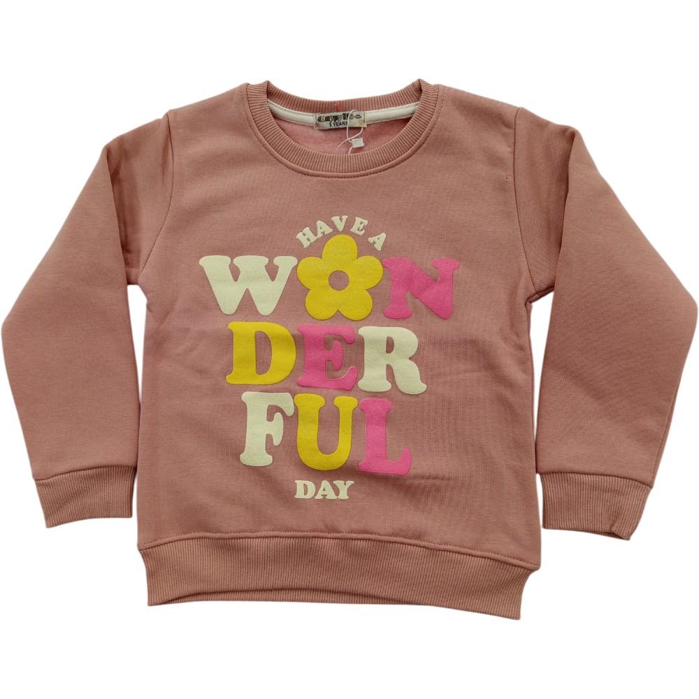 2112 toptan 5-8 yaş arası kız çocuklar için çocuk mevsimlik WONDER FUL nakışlı sweatshirt