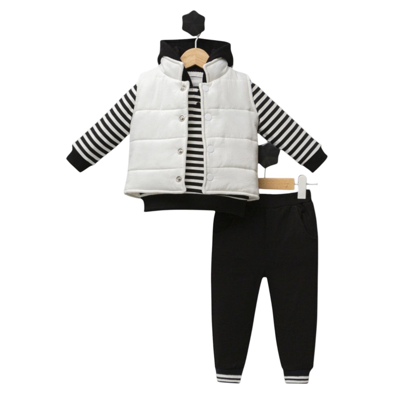 5138 toptan 6-9-12 aylık bebekler için yelekli üç parçalı mevsimlik takımlar