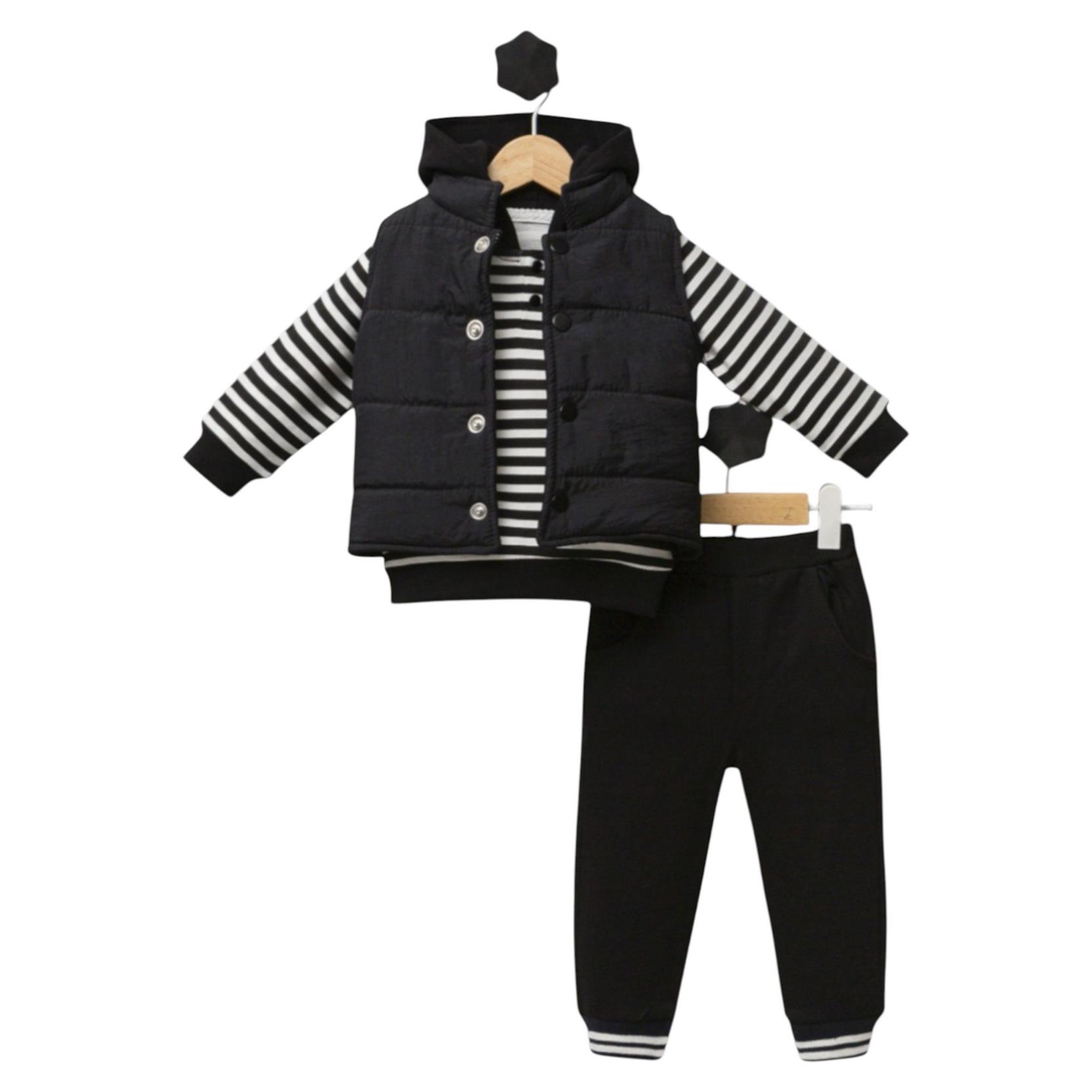 5138 toptan 6-9-12 aylık bebekler için yelekli üç parçalı mevsimlik takımlar