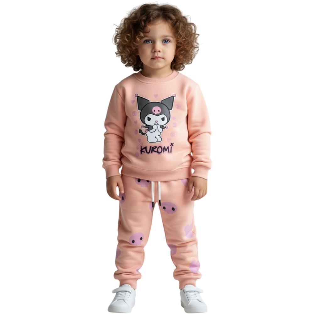 BTS0099  Wholesale children's tracksuit with Kuromi print (two-piece: sweatshirt and trousers) for girls aged 3/6 years