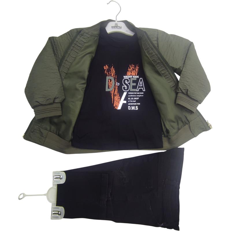 1589 toptan 2/5 yaş arası erkek çocuklar için mevsimlik tişörtlü,kot pantolonlu,hırkalı üçlü takım  