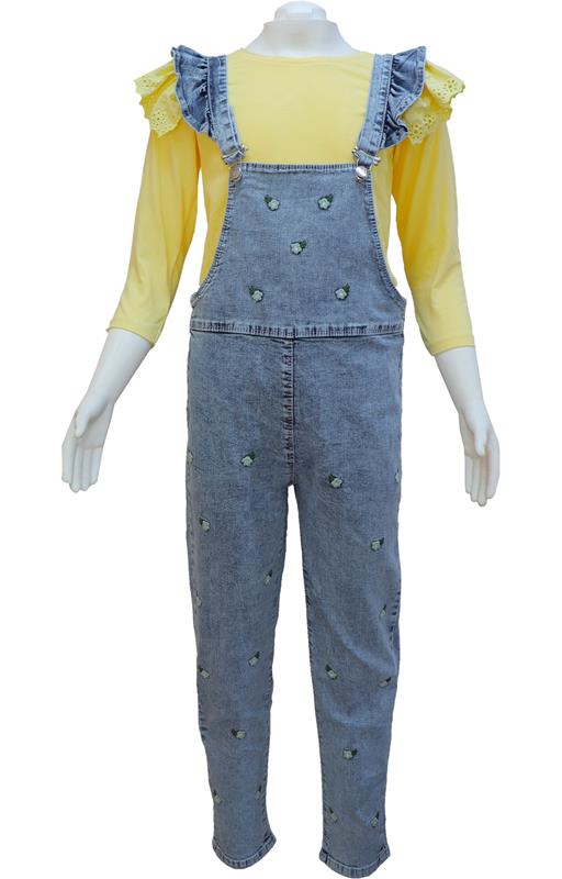 6238 Kız bahçıvan salopet takım kot giyim toptan 6/9 yaş