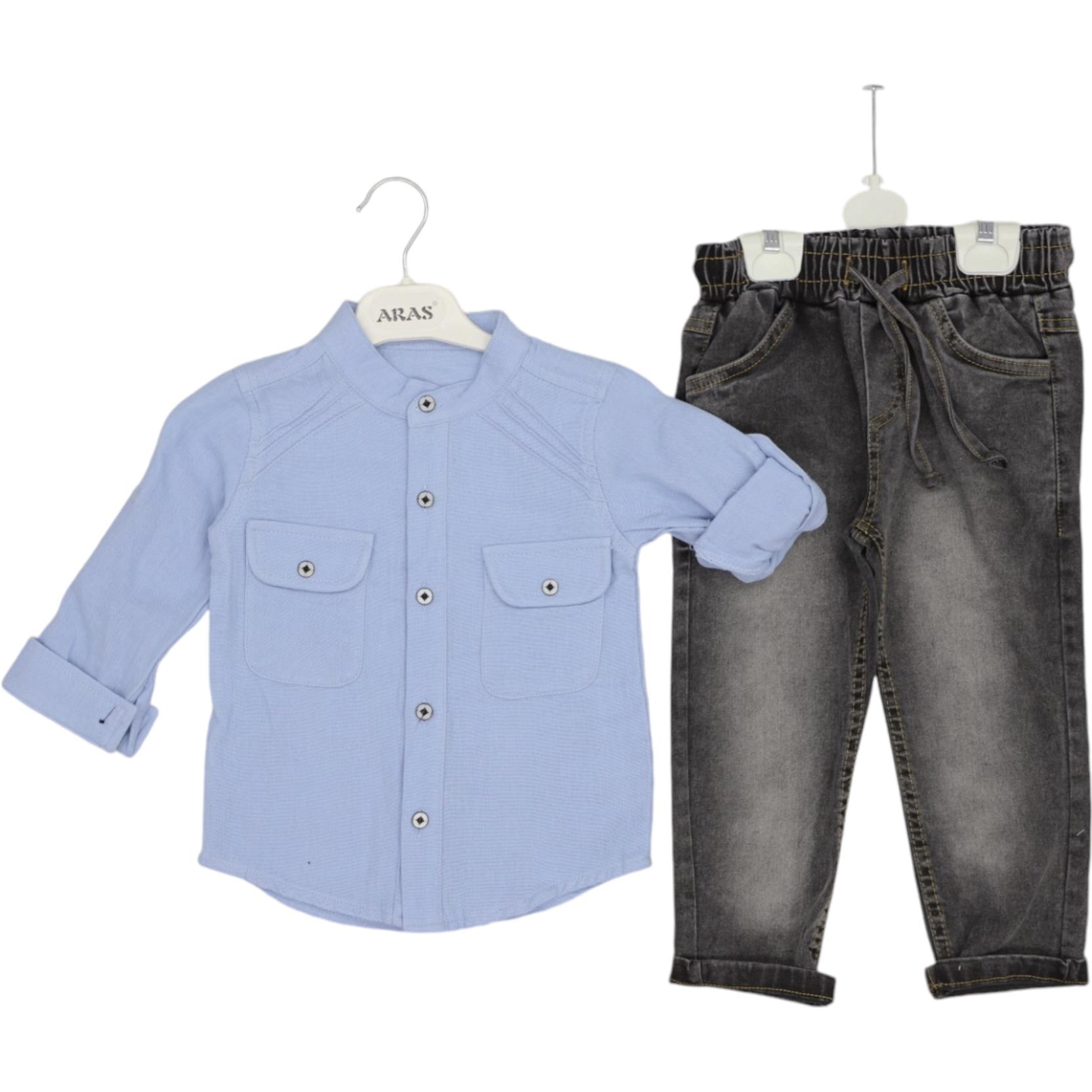 7093 بدلات من قطعتين للأطفال بالجملة ، قمصان مع بنطلون جينز للأولاد لمدة 2/5 سنوات