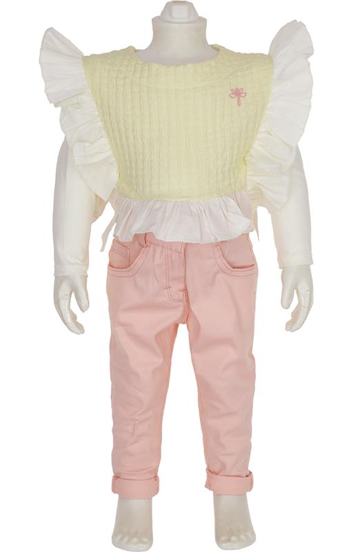 4405 kolları fırfırlı pembe pantolon kız takım 2/5 yaş