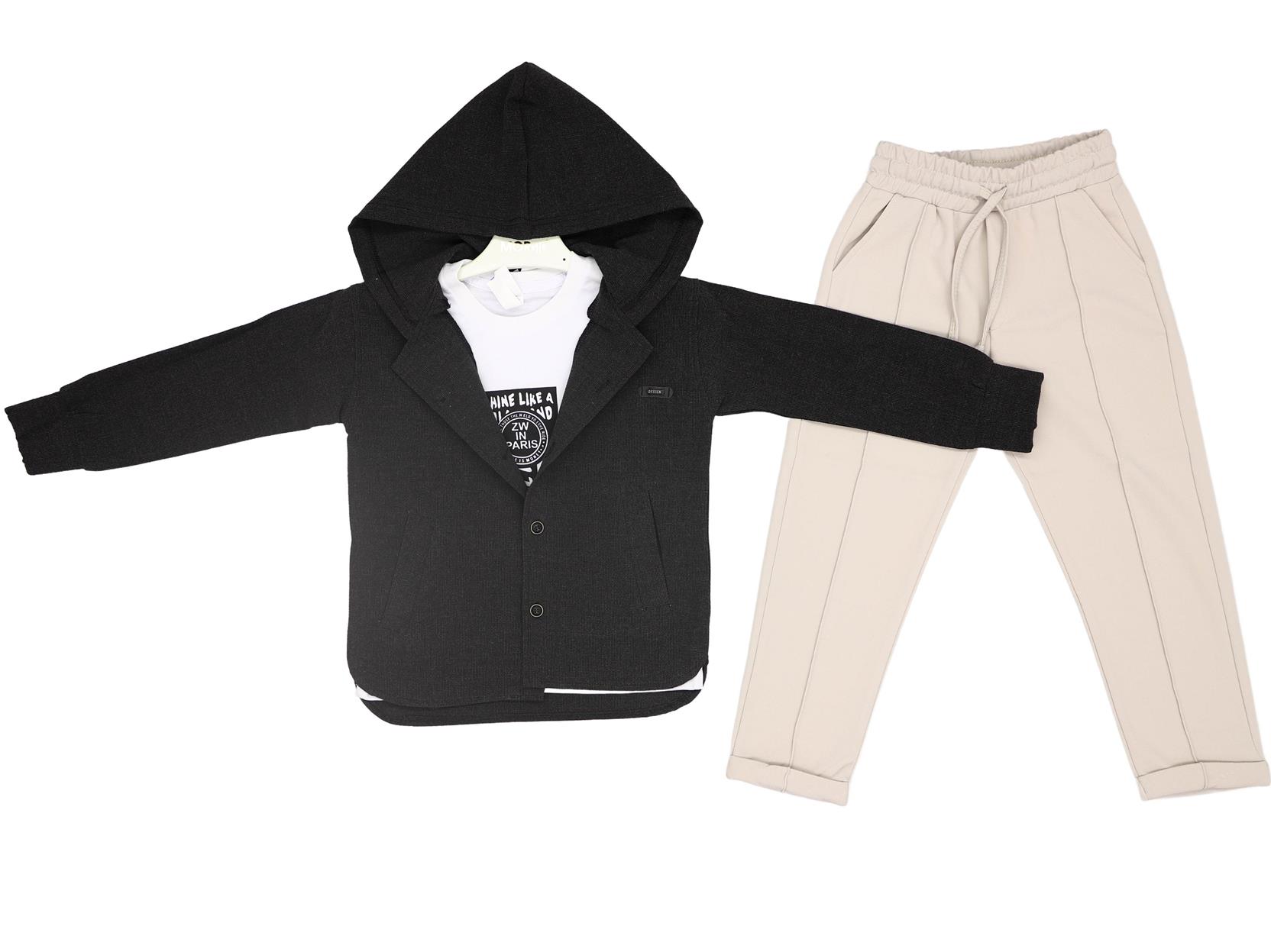 5014 оптом детские демисезонные костюмы тройки,рубашки с капюшоном,футболки,брюки для мальчиков на 9/12 лет