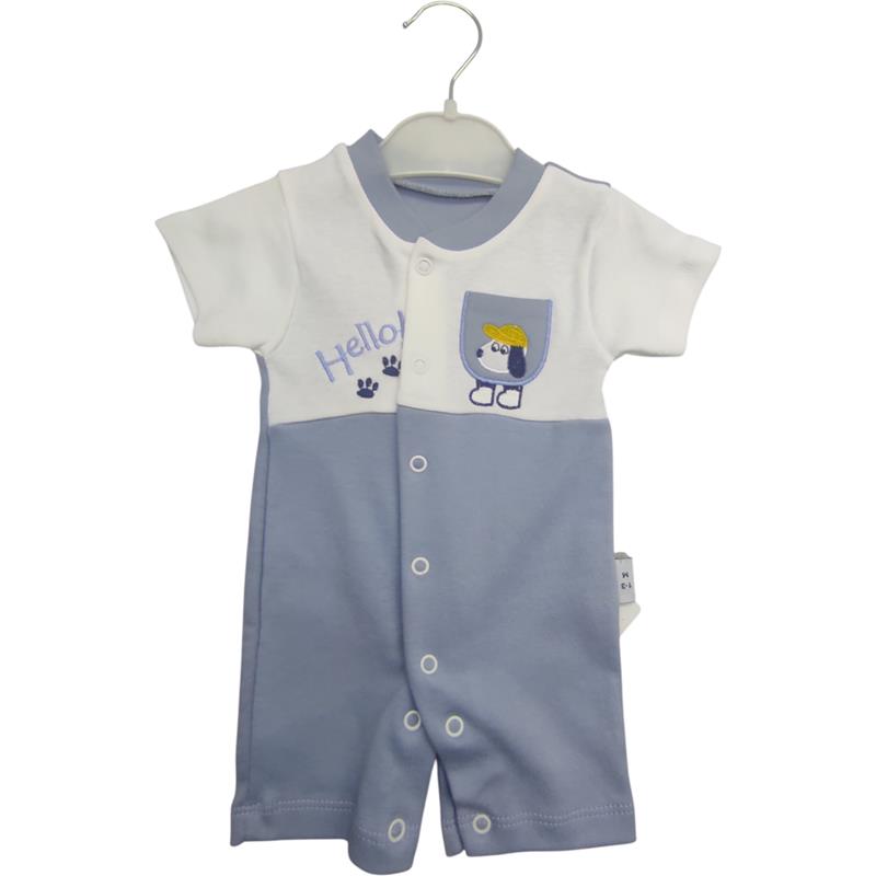 1155 toptan 3-6-9 aylık bebekler için HELLO nakışlı yazlık tulum