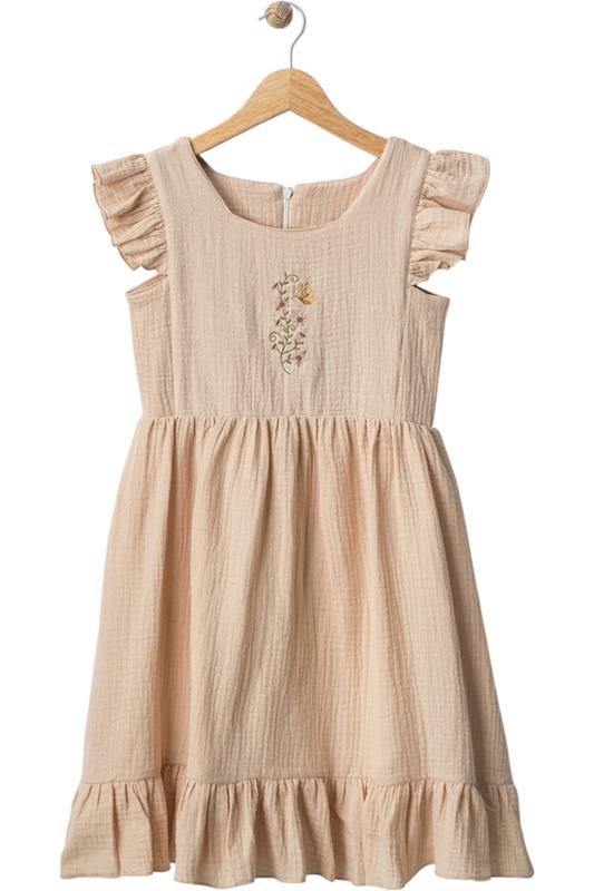4302 kahverengi yazlık kız elbise toptan 6/9 yaş