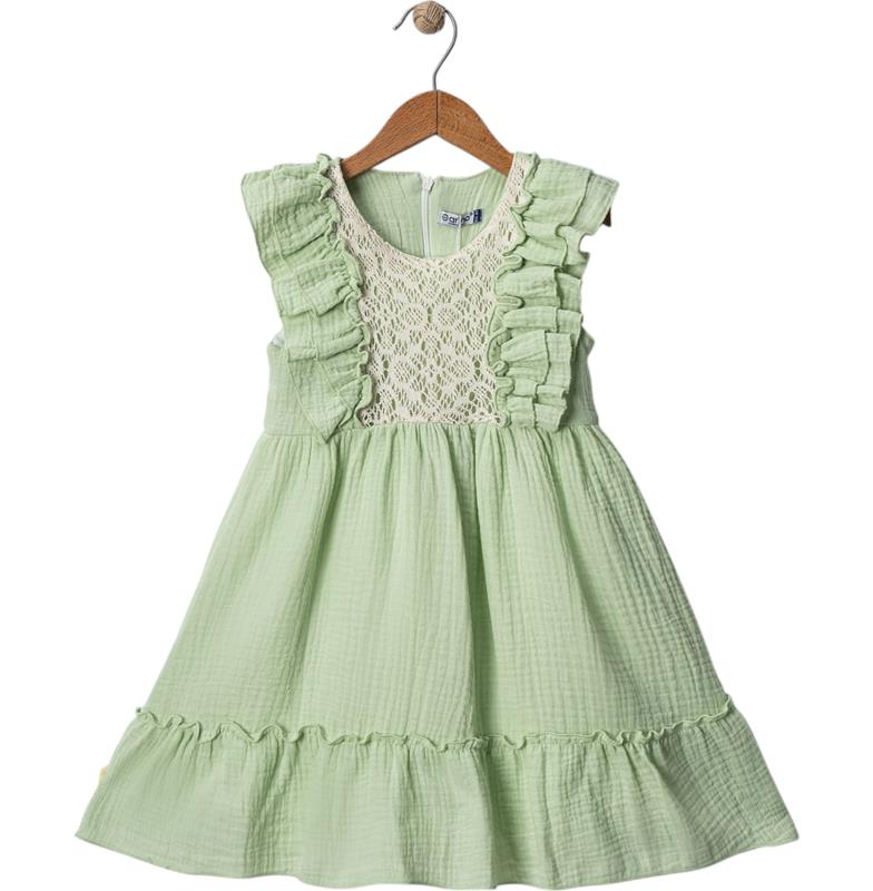 4307 yeşil kız elbiseleri yazlık toptan 3/6 yaş