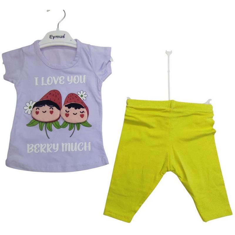 3268  toptan 1-2-3 yaş arası kızlar için taytlı çocuk yazlık tişörtlü ikili takım
