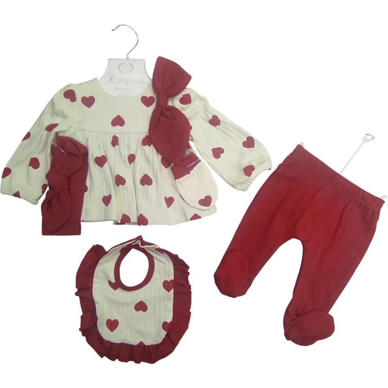 2085 toptan 0-3 aylık bebek için beş parçalı kalp desenli bebek seti  