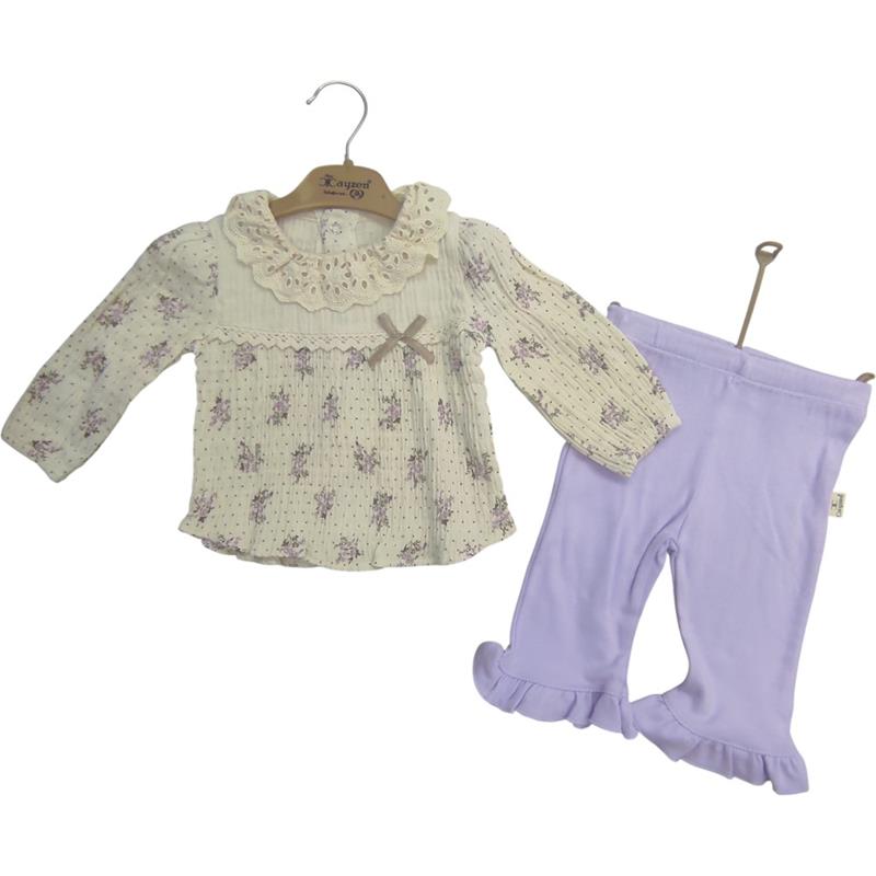 6001 toptan 3-6-9 aylık bebekler için çiçek desenli iki parçalı bebek kostümleri