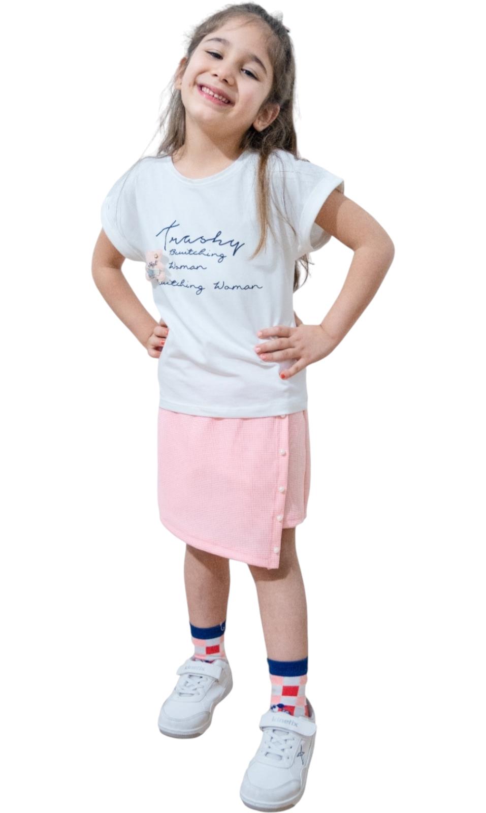 3368 الجملة الأطفال الصيف قطعتين الدعاوى ، تي شيرت مع التنانير للفتيات لمدة 1/4 سنوات