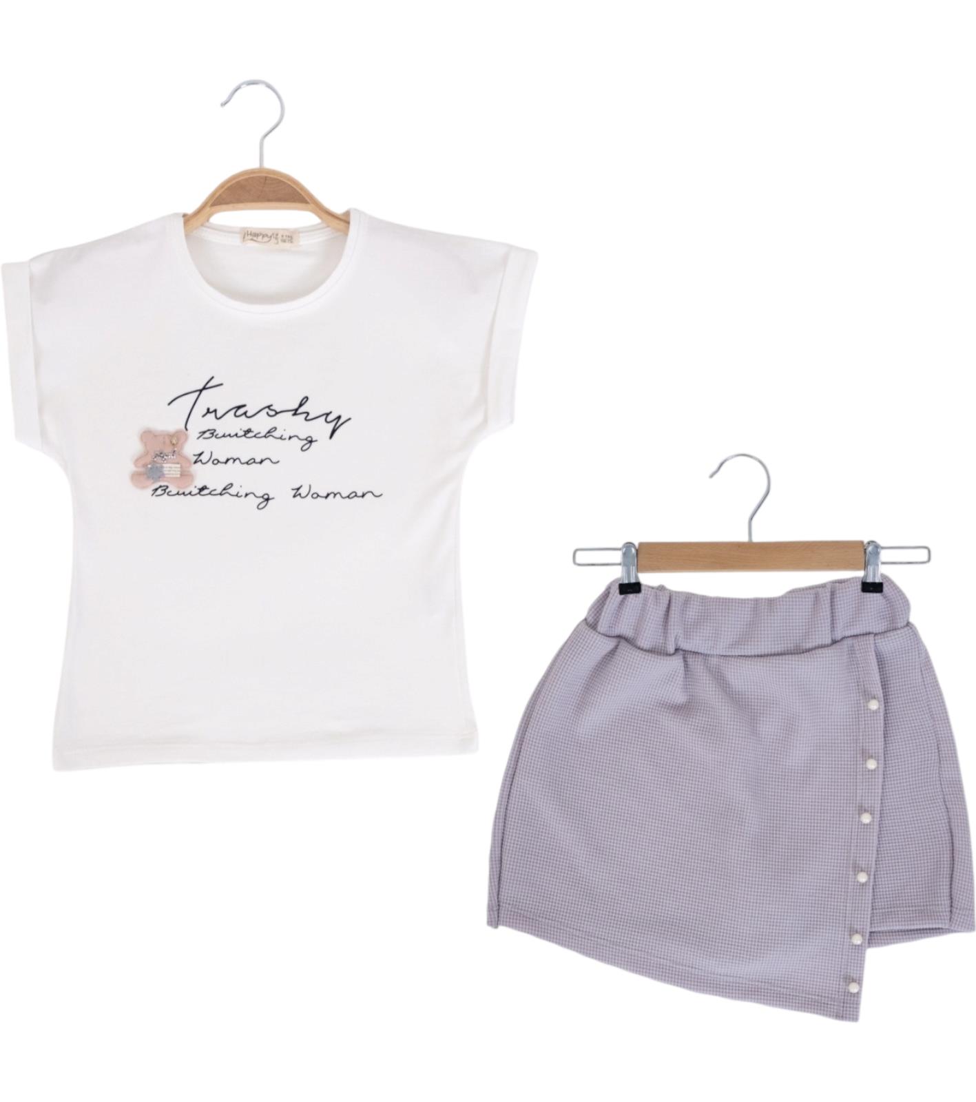 3368 الجملة الأطفال الصيف قطعتين الدعاوى ، تي شيرت مع التنانير للفتيات لمدة 1/4 سنوات