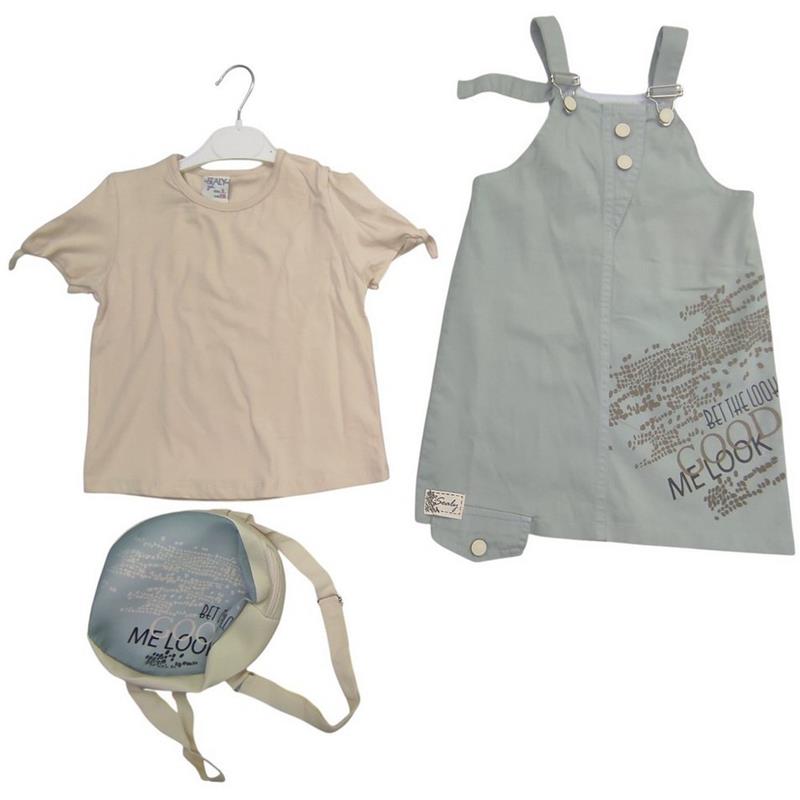 12180 toptan 2/5 yaş arası kızlar için bluzlu ve çantalı çocuk yazlık jile elbise