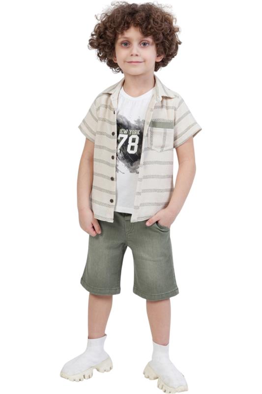 25579 gömlek tişort şort kaliteli erkek çocuk takım toptan 2/5 yaş