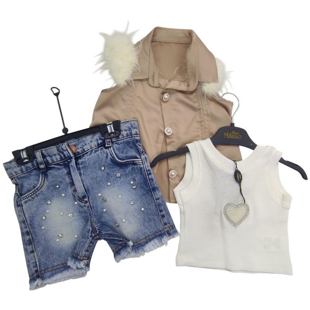 9060 summer three-piece suit with denim shorts wholesale for girls 3/6 years old