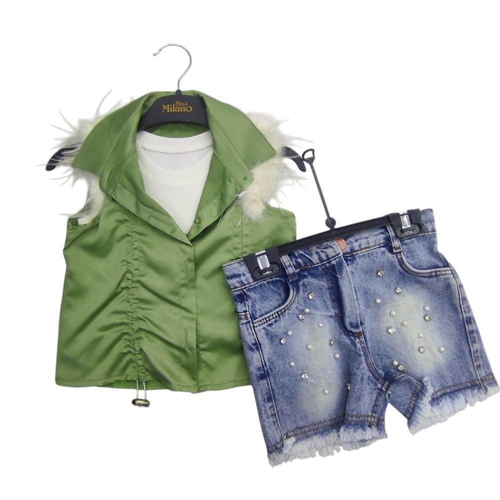 9060 summer three-piece suit with denim shorts wholesale for girls 3/6 years old