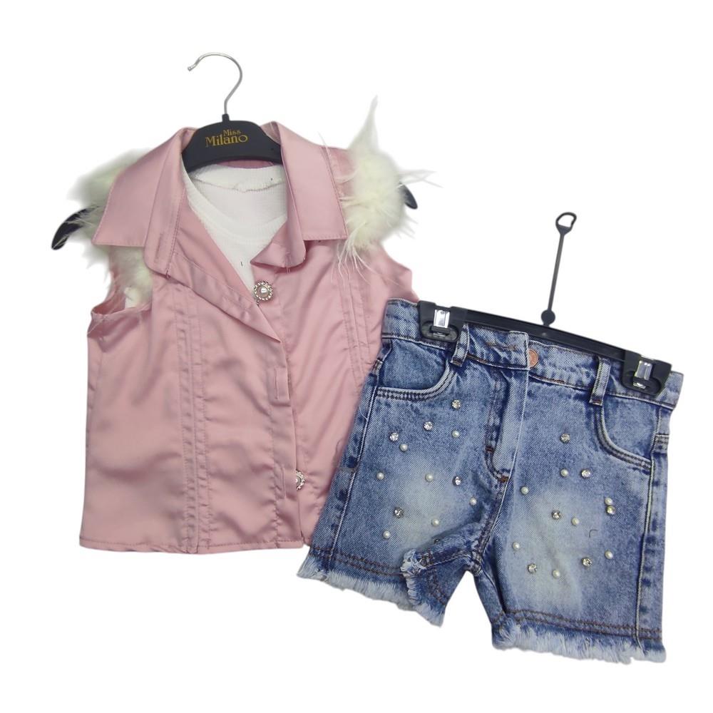 9060 summer three-piece suit with denim shorts wholesale for girls 3/6 years old