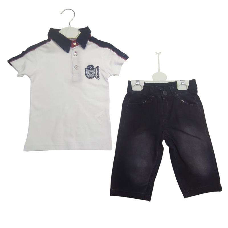 2757 toptan 2/5 erkek çocuklar için polo yaka tişörtlü kaprili ikili takım