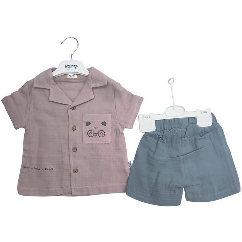124262  toptan 6/24 aylık bebekler için şortlu gömlekli yazlık ikili çocuk takım 