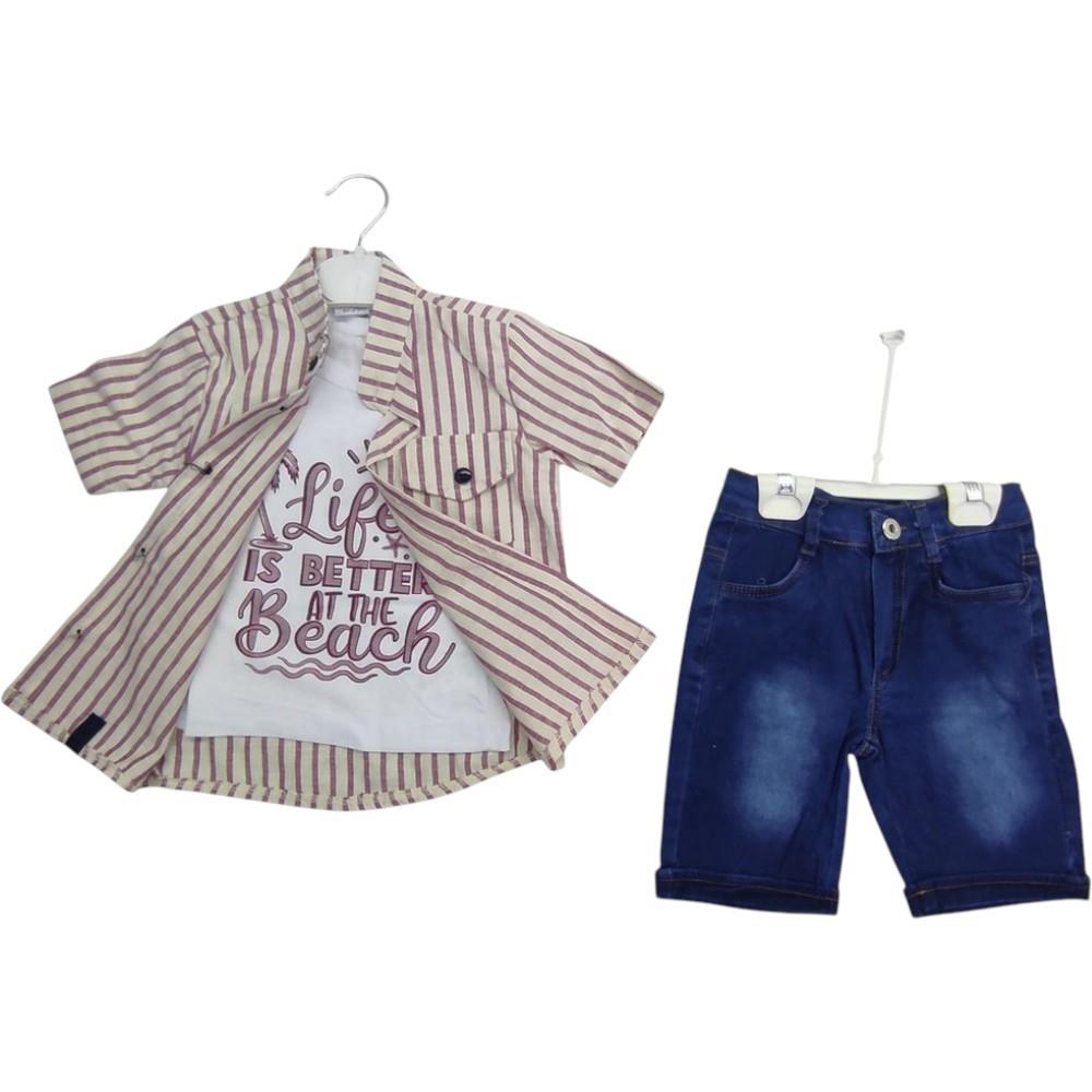 2893 wholesale children's summer three-piece suits,shirts with T-shirts and denim shorts for boys aged 2-3-4-5