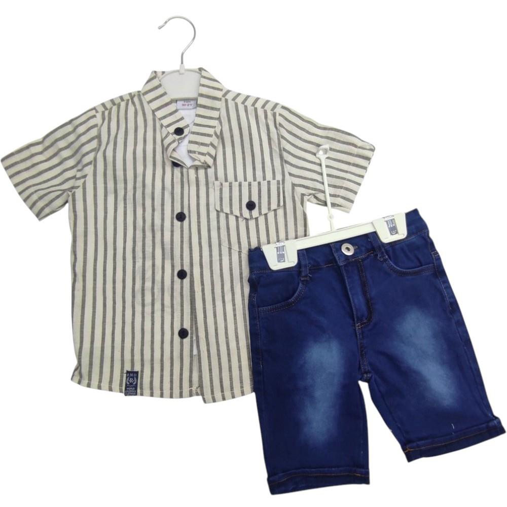 2893 wholesale children's summer three-piece suits,shirts with T-shirts and denim shorts for boys aged 2-3-4-5