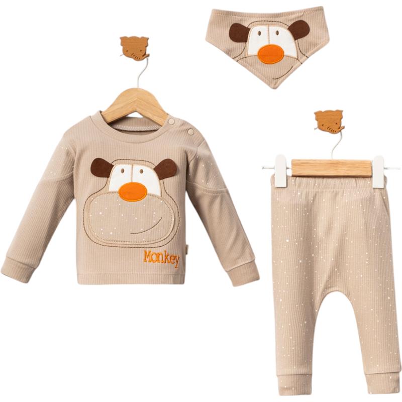 7065 mevsimlik lüks bebek takımlar toptan 9/24 ay sevimli maymun baskılı
