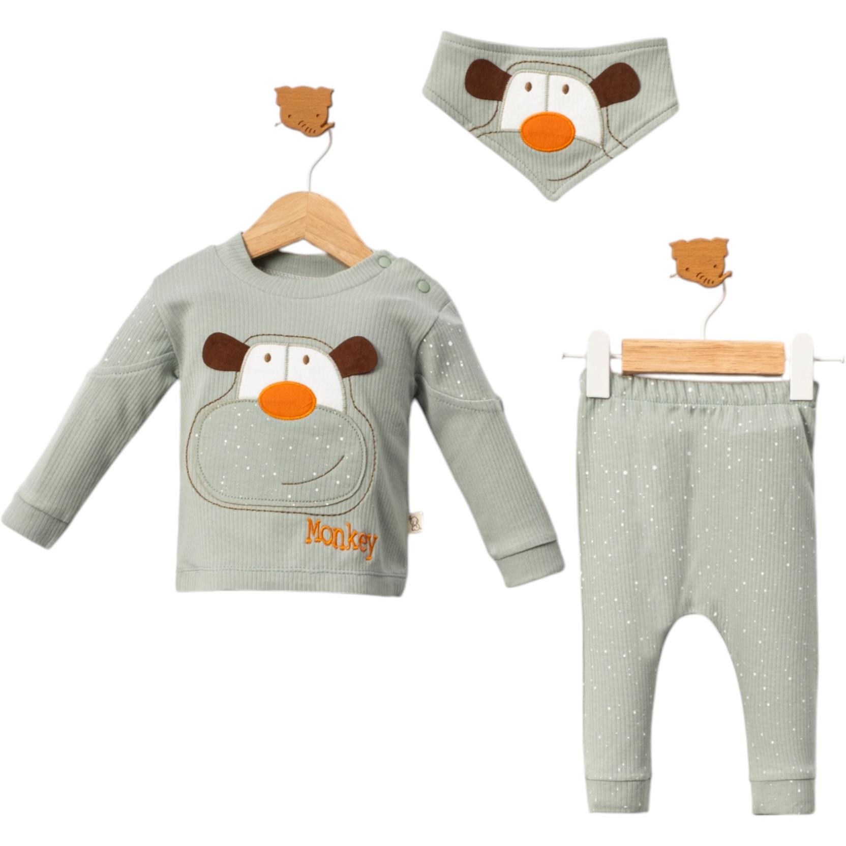 7065 mevsimlik lüks bebek takımlar toptan 9/24 ay sevimli maymun baskılı